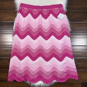 Ming Wang Women's Size Large Pink White Chevron Knit‎ Pull On Midi Pencil Skirt